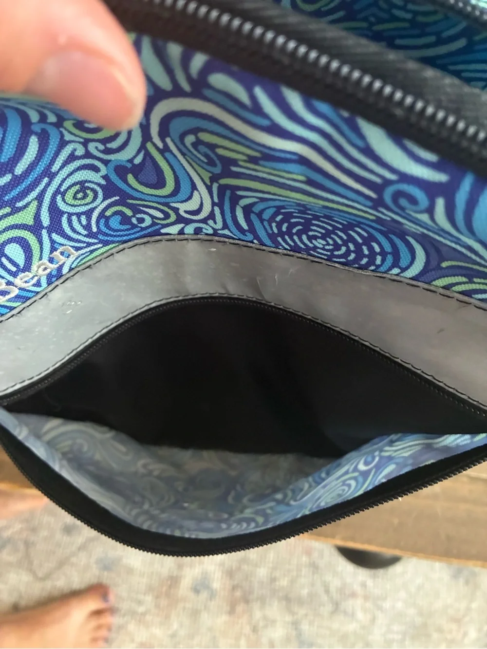 L.L. Bean Blue and Teal Swirl Pattern Rolling Backpack